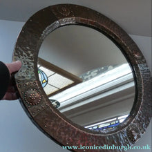 Load image into Gallery viewer, Antique EDWARDIAN Beaten Copper Liberty &amp; Co. ARTS AND CRAFTS Round Mirror

