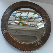 Load image into Gallery viewer, Antique EDWARDIAN Beaten Copper Liberty &amp; Co. ARTS AND CRAFTS Round Mirror
