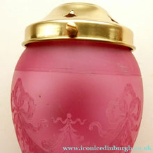 Load image into Gallery viewer, Antique EDWARDIAN Engraved Cranberry Glass and Brass Single Hanging Light Shade
