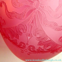 Load image into Gallery viewer, Antique EDWARDIAN Engraved Cranberry Glass and Brass Single Hanging Light Shade
