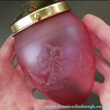 Load image into Gallery viewer, Antique EDWARDIAN Engraved Cranberry Glass and Brass Single Hanging Light Shade
