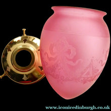 Load image into Gallery viewer, Antique EDWARDIAN Engraved Cranberry Glass and Brass Single Hanging Light Shade
