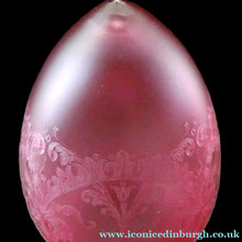 Load image into Gallery viewer, Antique EDWARDIAN Engraved Cranberry Glass and Brass Single Hanging Light Shade
