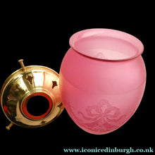 Load image into Gallery viewer, Antique EDWARDIAN Engraved Cranberry Glass and Brass Single Hanging Light Shade
