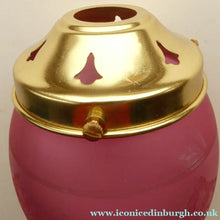 Load image into Gallery viewer, Antique EDWARDIAN Engraved Cranberry Glass and Brass Single Hanging Light Shade
