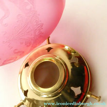 Load image into Gallery viewer, Antique EDWARDIAN Engraved Cranberry Glass and Brass Single Hanging Light Shade
