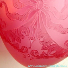 Load image into Gallery viewer, Antique EDWARDIAN Engraved Cranberry Glass and Brass Single Hanging Light Shade
