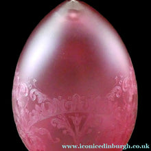Load image into Gallery viewer, Antique EDWARDIAN Engraved Cranberry Glass and Brass Single Hanging Light Shade
