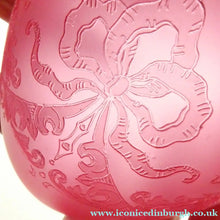 Load image into Gallery viewer, Antique EDWARDIAN Engraved Cranberry Glass and Brass Single Hanging Light Shade
