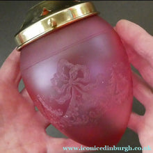 Load image into Gallery viewer, Antique EDWARDIAN Engraved Cranberry Glass and Brass Single Hanging Light Shade
