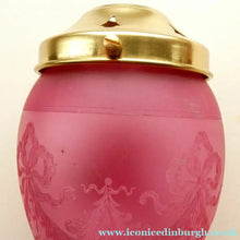 Load image into Gallery viewer, Antique EDWARDIAN Engraved Cranberry Glass and Brass Single Hanging Light Shade
