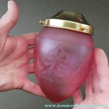 Load image into Gallery viewer, Antique EDWARDIAN Engraved Cranberry Glass and Brass Single Hanging Light Shade

