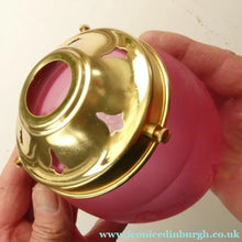 Load image into Gallery viewer, Antique EDWARDIAN Engraved Cranberry Glass and Brass Single Hanging Light Shade
