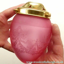 Load image into Gallery viewer, Antique EDWARDIAN Engraved Cranberry Glass and Brass Single Hanging Light Shade
