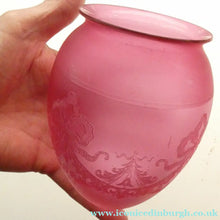Load image into Gallery viewer, Antique EDWARDIAN Engraved Cranberry Glass and Brass Single Hanging Light Shade
