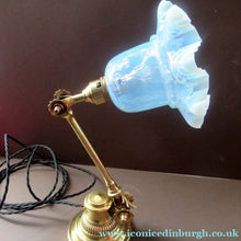 Load image into Gallery viewer, Antique Dugdills Art Nouveau Flower Desk Lamp with Antique Vaseline Shade
