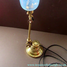Load image into Gallery viewer, Antique Dugdills Art Nouveau Flower Desk Lamp with Antique Vaseline Shade
