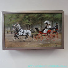 Load image into Gallery viewer, ANTIQUE Edwardian Silver Plate Cigar or Trinket Box - with hand embellised print by GEORGE WRIGHT. Carriage Image
