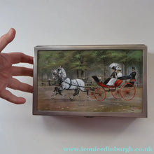 Load image into Gallery viewer, ANTIQUE Edwardian Silver Plate Cigar or Trinket Box - with hand embellised print by GEORGE WRIGHT. Carriage Image
