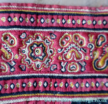Load image into Gallery viewer, ANTIQUE FOLK ART. Pre-1950s Embroidered Textile Sample: Made by Peasants in Romania. Mounted on 1950s Swan Pens Advert
