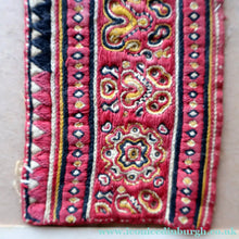 Load image into Gallery viewer, ANTIQUE FOLK ART. Pre-1950s Embroidered Textile Sample: Made by Peasants in Romania. Mounted on 1950s Swan Pens Advert

