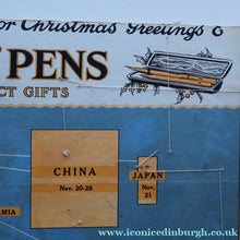 Load image into Gallery viewer, ANTIQUE FOLK ART. Pre-1950s Embroidered Textile Sample: Made by Peasants in Romania. Mounted on 1950s Swan Pens Advert
