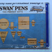 Load image into Gallery viewer, ANTIQUE FOLK ART. Pre-1950s Embroidered Textile Sample: Made by Peasants in Romania. Mounted on 1950s Swan Pens Advert
