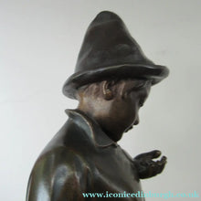 Load image into Gallery viewer, Antique French 1930s Table Lamp. STREET MUSICIAN by G. Demange. Bronzed Spelter with Frosted Glass Globe Shade 
