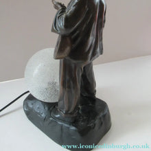 Load image into Gallery viewer, Antique French 1930s Table Lamp. STREET MUSICIAN by G. Demange. Bronzed Spelter with Frosted Glass Globe Shade 
