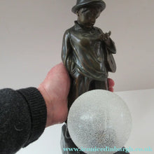 Load image into Gallery viewer, Antique French 1930s Table Lamp. STREET MUSICIAN by G. Demange. Bronzed Spelter with Frosted Glass Globe Shade 
