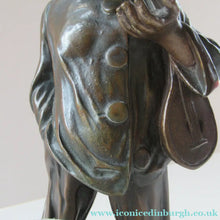 Load image into Gallery viewer, Antique French 1930s Table Lamp. STREET MUSICIAN by G. Demange. Bronzed Spelter with Frosted Glass Globe Shade 

