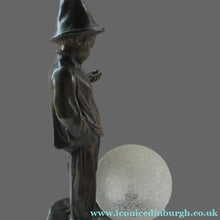 Load image into Gallery viewer, Antique French 1930s Table Lamp. STREET MUSICIAN by G. Demange. Bronzed Spelter with Frosted Glass Globe Shade 
