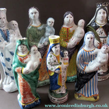 Load image into Gallery viewer, ANTIQUE FRENCH Figurine of Saint Mary (Marie). Old Quimper Pottery Faience Figure of the Madonna and Child - European
