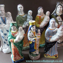 Load image into Gallery viewer, ANTIQUE FRENCH Figurine: Virgin Mary and Baby Jesus. Old Quimper Pottery Faience Figure of the Madonna and Child
