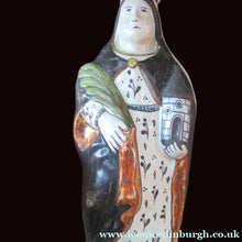 Load image into Gallery viewer, Large Antique French Quimper Faience Sculpture of Saint Barbe (Barbara)
