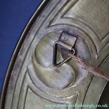 Load image into Gallery viewer, Antique GLASGOW SCHOOL Arts and Crafts Brass Wall Charger with Celtic Knotwork Pattern.  Fine Antique Metalwork
