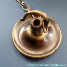Load image into Gallery viewer, GENUINE Antique Glass HOLOPHANE Pendant Two Part Light Shade with Copper Fittings, Brass Ceiling Hook Fitment and Hanging Chain
