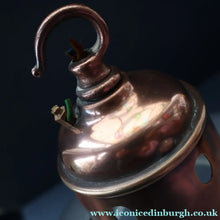 Load image into Gallery viewer, GENUINE Antique Glass HOLOPHANE Pendant Two Part Light Shade with Copper Fittings, Brass Ceiling Hook Fitment and Hanging Chain
