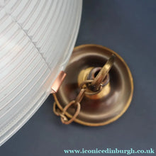 Load image into Gallery viewer, GENUINE Antique Glass HOLOPHANE Pendant Two Part Light Shade with Copper Fittings, Brass Ceiling Hook Fitment and Hanging Chain
