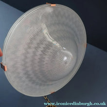 Load image into Gallery viewer, GENUINE Antique Glass HOLOPHANE Pendant Two Part Light Shade with Copper Fittings, Brass Ceiling Hook Fitment and Hanging Chain
