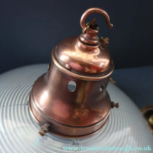 Load image into Gallery viewer, GENUINE Antique Glass HOLOPHANE Pendant Two Part Light Shade with Copper Fittings, Brass Ceiling Hook Fitment and Hanging Chain
