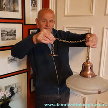 Load image into Gallery viewer, GENUINE Antique Glass HOLOPHANE Pendant Two Part Light Shade with Copper Fittings, Brass Ceiling Hook Fitment and Hanging Chain
