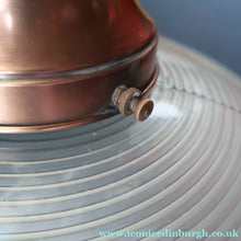 Load image into Gallery viewer, GENUINE Antique Glass HOLOPHANE Pendant Two Part Light Shade with Copper Fittings, Brass Ceiling Hook Fitment and Hanging Chain

