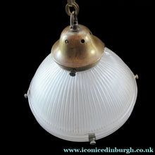 Load image into Gallery viewer, Three Part Holophane Prismatic Hanging Pendant Light Shade 1920s
