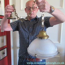 Load image into Gallery viewer, Three Part Holophane Prismatic Hanging Pendant Light Shade 1920s
