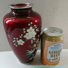Load image into Gallery viewer, Antique Japanese Cloisonne Red Ginbari Enamel Vase with Ando Jubei Studio Flower Mark Media 1 of 26
