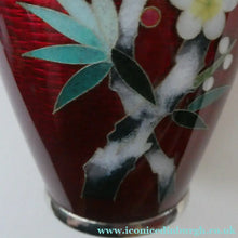 Load image into Gallery viewer, Antique Japanese Cloisonne Red Ginbari Enamel Vase with Ando Jubei Studio Flower Mark Media 1 of 26
