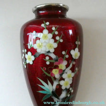 Load image into Gallery viewer, Antique Japanese Cloisonne Red Ginbari Enamel Vase with Ando Jubei Studio Flower Mark Media 1 of 26
