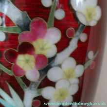 Load image into Gallery viewer, Antique Japanese Cloisonne Red Ginbari Enamel Vase with Ando Jubei Studio Flower Mark Media 1 of 26
