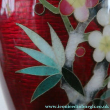 Load image into Gallery viewer, Antique Japanese Cloisonne Red Ginbari Enamel Vase with Ando Jubei Studio Flower Mark Media 1 of 26

